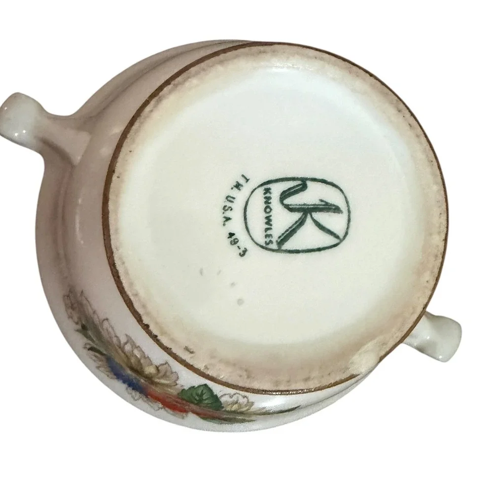 Vintage 1948 Edwin M Knowles Floral Creamer Sugar Bowl Set USA Cottagecore